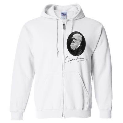 Charles Darwin Portrait Signature Evolution Atheist Science Full Zip Hoodie