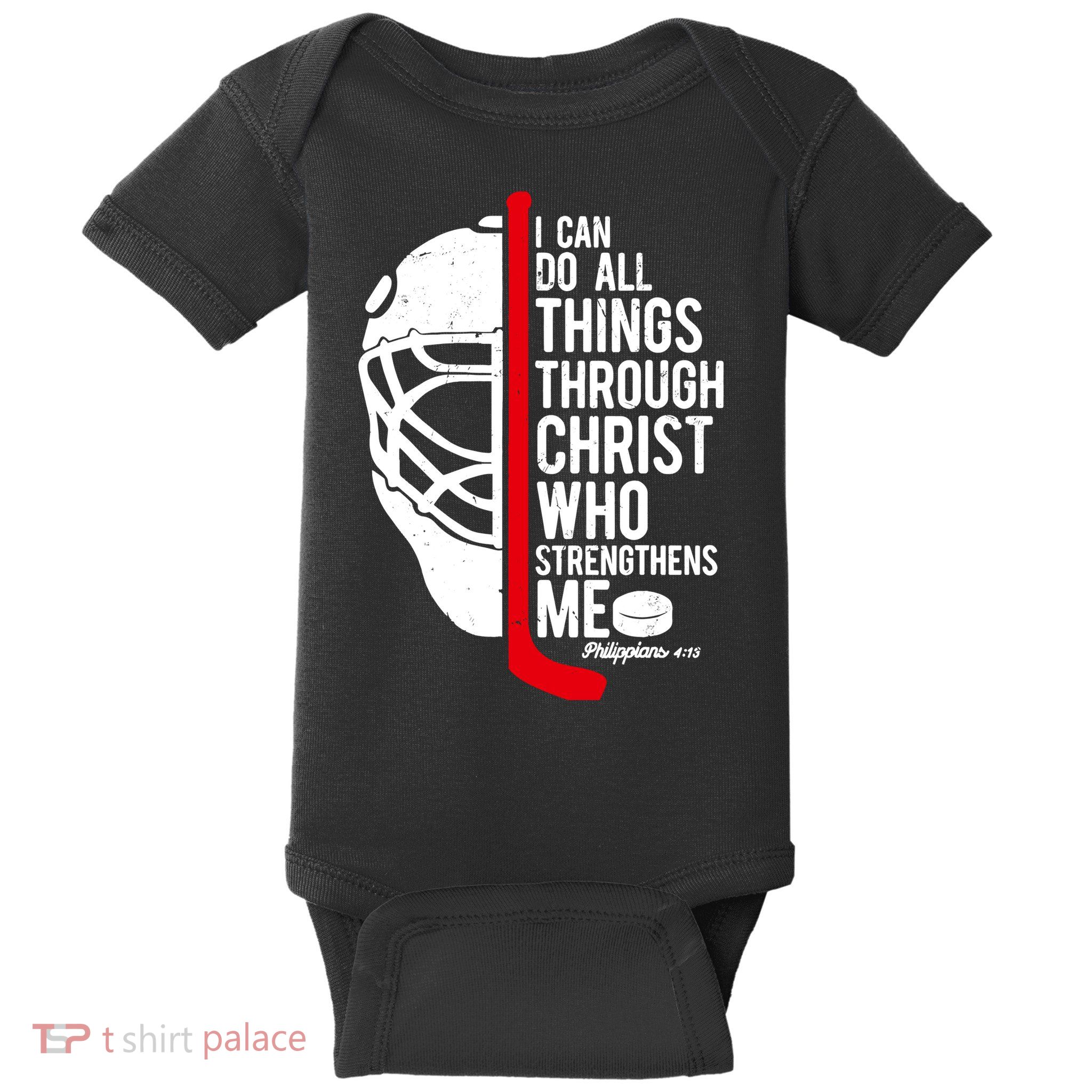 Christian Hockey Bible Verse Philippians Religious Hockey Gift Baby Bodysuit