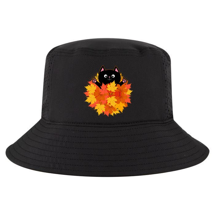 Cute Happy Black Cat Fall Autumn Leaves Cool Comfort Performance Bucket Hat