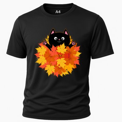 Cute Happy Black Cat Fall Autumn Leaves Performance Shirt