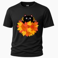 Cute Happy Black Cat Fall Autumn Leaves Cooling Performance Crew T-Shirt