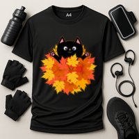Cute Happy Black Cat Fall Autumn Leaves Cooling Performance Crew T-Shirt