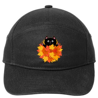 Cute Happy Black Cat Fall Autumn Leaves 7-Panel Snapback Hat