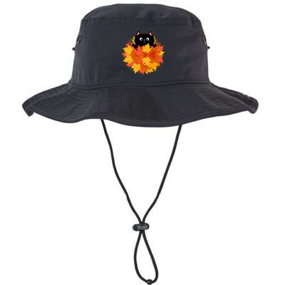 Cute Happy Black Cat Fall Autumn Leaves Bucket Hat