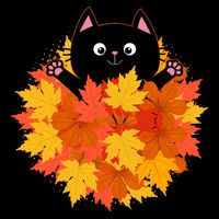 Cute Happy Black Cat Fall Autumn Leaves Flatbill Hat