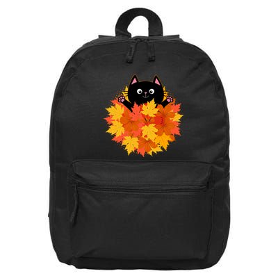 Cute Happy Black Cat Fall Autumn Leaves 16 in Basic Backpack