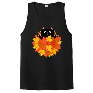 Cute Happy Black Cat Fall Autumn Leaves PosiCharge Competitor Tank