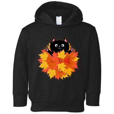 Cute Happy Black Cat Fall Autumn Leaves Toddler Hoodie