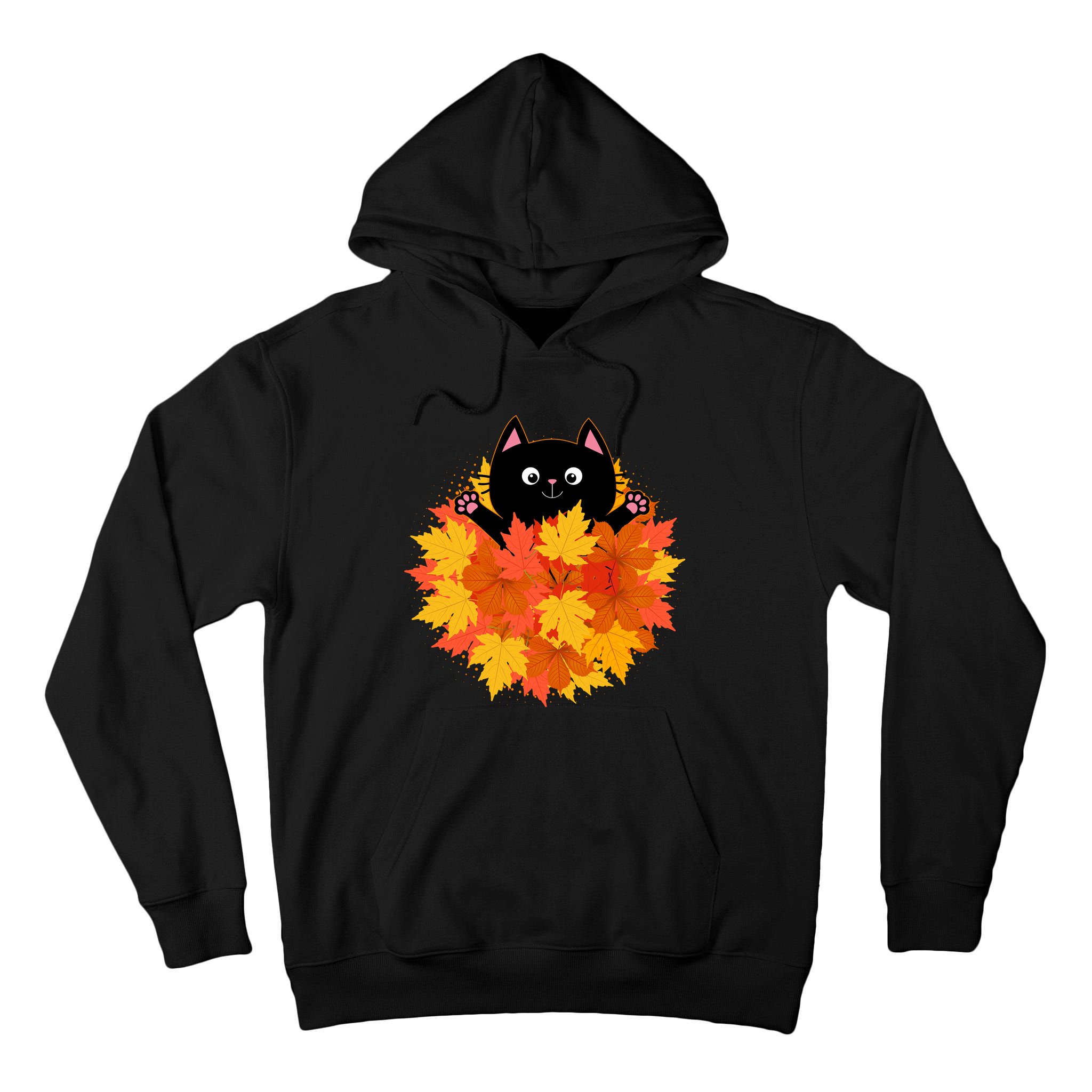 Cute Happy Black Cat Fall Autumn Leaves Tall Hoodie