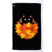 Cute Happy Black Cat Fall Autumn Leaves Golf Towel