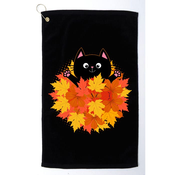 Cute Happy Black Cat Fall Autumn Leaves Golf Towel