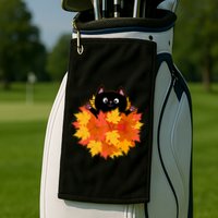Cute Happy Black Cat Fall Autumn Leaves Golf Towel