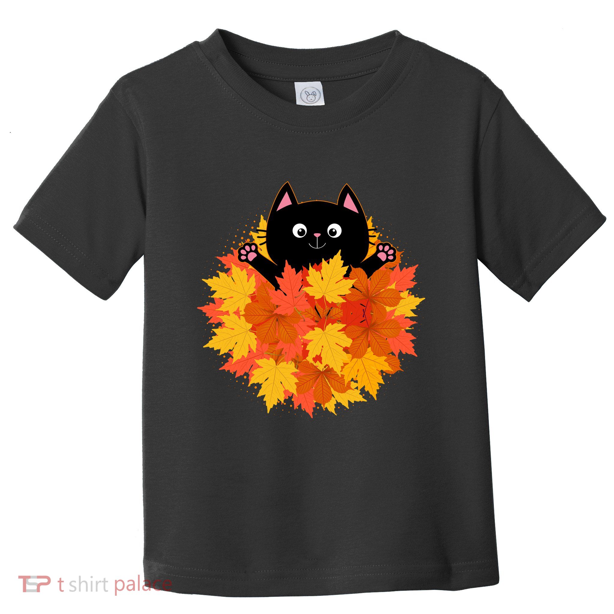 Cute Happy Black Cat Fall Autumn Leaves Toddler T-Shirt