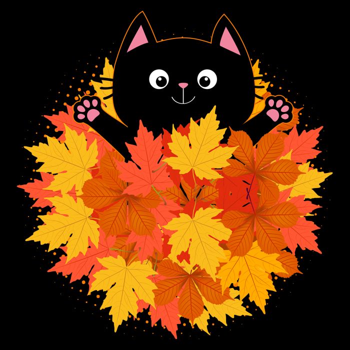 Cute Happy Black Cat Fall Autumn Leaves Cropped Pullover Crew