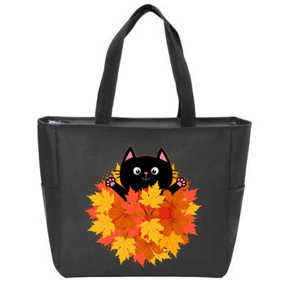 Cute Happy Black Cat Fall Autumn Leaves Zip Tote Bag
