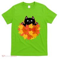 Cute Happy Black Cat Fall Autumn Leaves T-Shirt