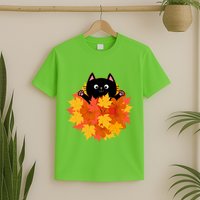 Cute Happy Black Cat Fall Autumn Leaves T-Shirt