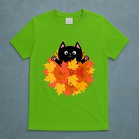 Cute Happy Black Cat Fall Autumn Leaves T-Shirt