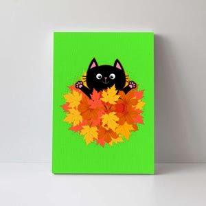 Cute Happy Black Cat Fall Autumn Leaves Canvas