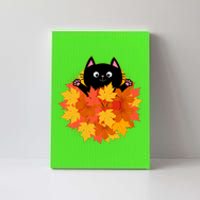 Cute Happy Black Cat Fall Autumn Leaves Canvas