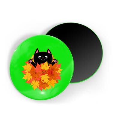 Cute Happy Black Cat Fall Autumn Leaves Magnet