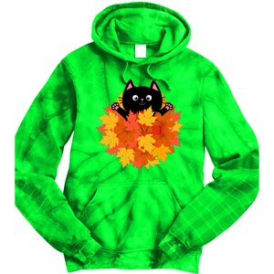 Cute Happy Black Cat Fall Autumn Leaves Tie Dye Hoodie