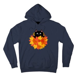 Cute Happy Black Cat Fall Autumn Leaves Hoodie