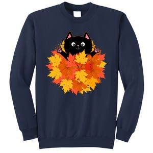 Cute Happy Black Cat Fall Autumn Leaves Sweatshirt