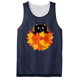 Cute Happy Black Cat Fall Autumn Leaves Mesh Reversible Basketball Jersey Tank