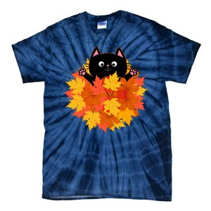 Cute Happy Black Cat Fall Autumn Leaves Tie-Dye T-Shirt