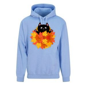 Cute Happy Black Cat Fall Autumn Leaves Unisex Surf Hoodie