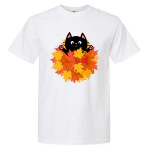 Cute Happy Black Cat Fall Autumn Leaves Garment-Dyed Heavyweight T-Shirt