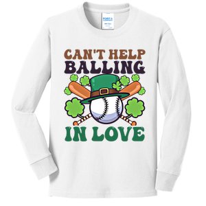 CanT Help Balling In Love Design St Patricks Baseball Cool Gift Kids Long Sleeve Shirt