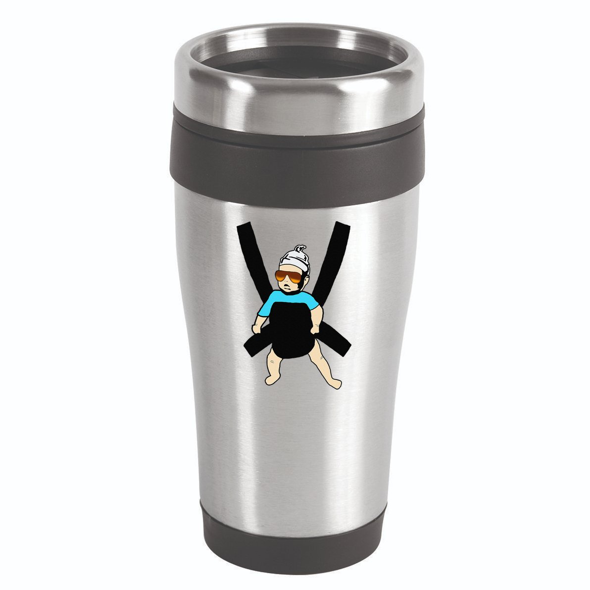 Carlos Hangover Baby with sunglasses in a strap 16oz Travel Tumbler
