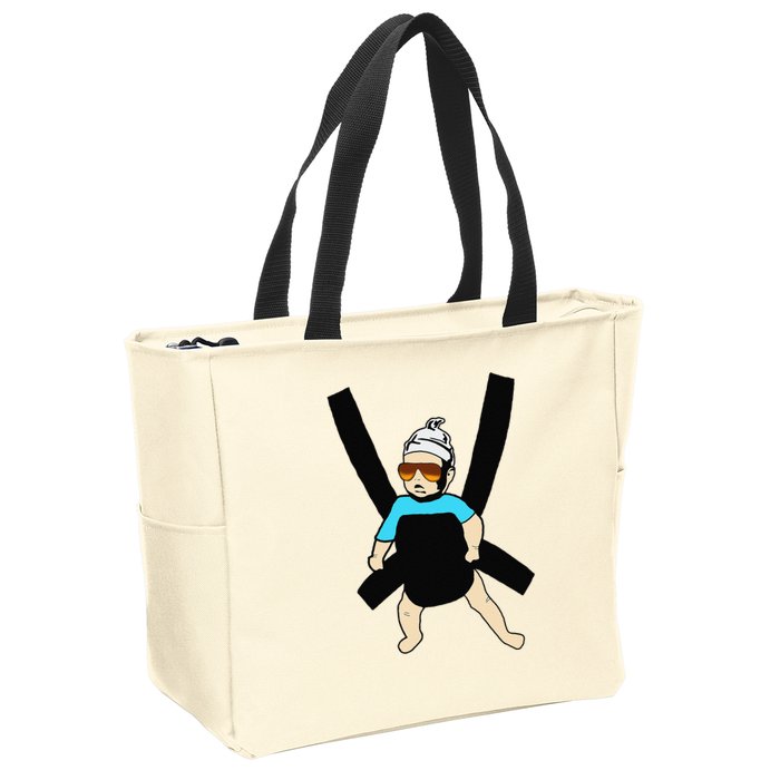 Carlos Hangover Baby with sunglasses in a strap Zip Tote Bag