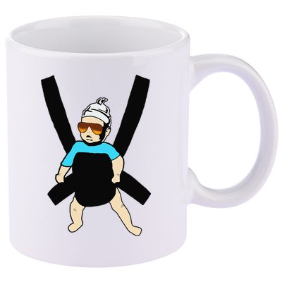 Carlos Hangover Baby with sunglasses in a strap 11oz C Handle Ceramic Mug