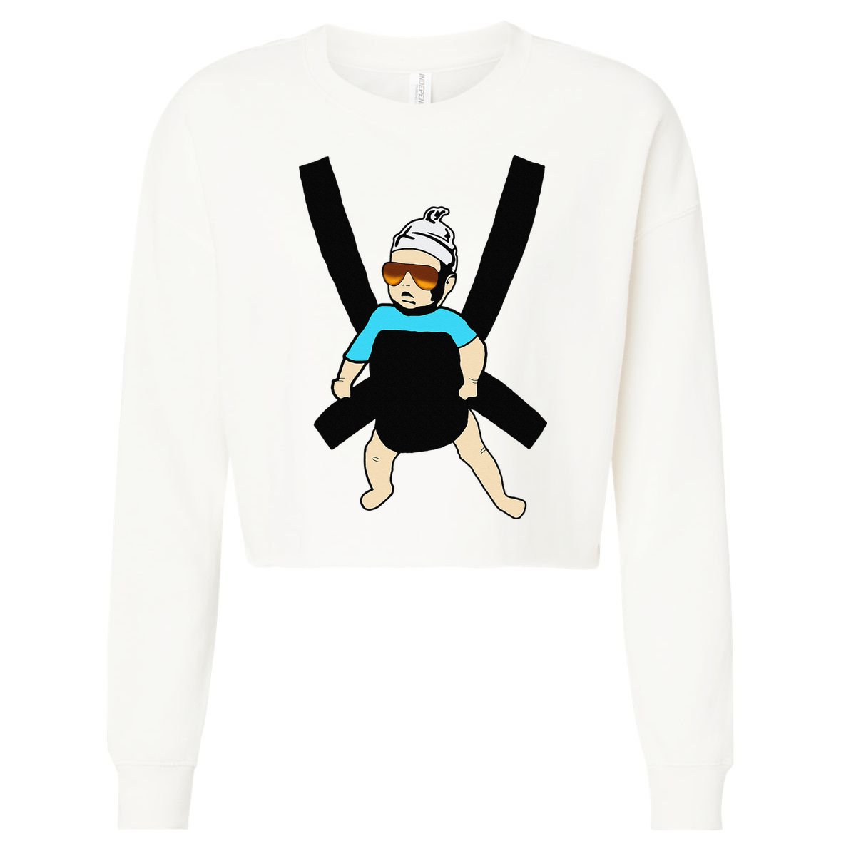 Carlos Hangover Baby with sunglasses in a strap Cropped Pullover Crew