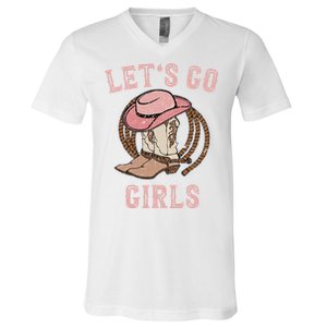 Cow Hat Boots Let's Go Western Cowgirls V-Neck T-Shirt