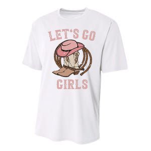 Cow Hat Boots Let's Go Western Cowgirls Performance Sprint T-Shirt