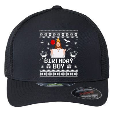 Christian Happy Birthday Jesus Birthday Boy Ugly Christmas Sweater Flexfit Unipanel Trucker Cap