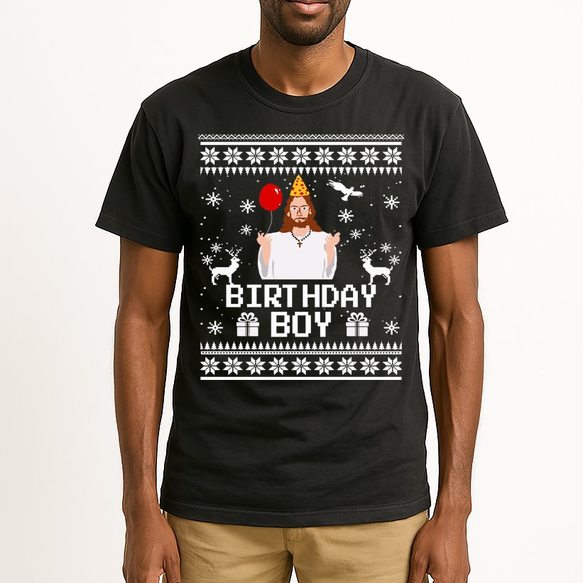 Christian Happy Birthday Jesus Birthday Boy Ugly Christmas Sweater Tall T-Shirt