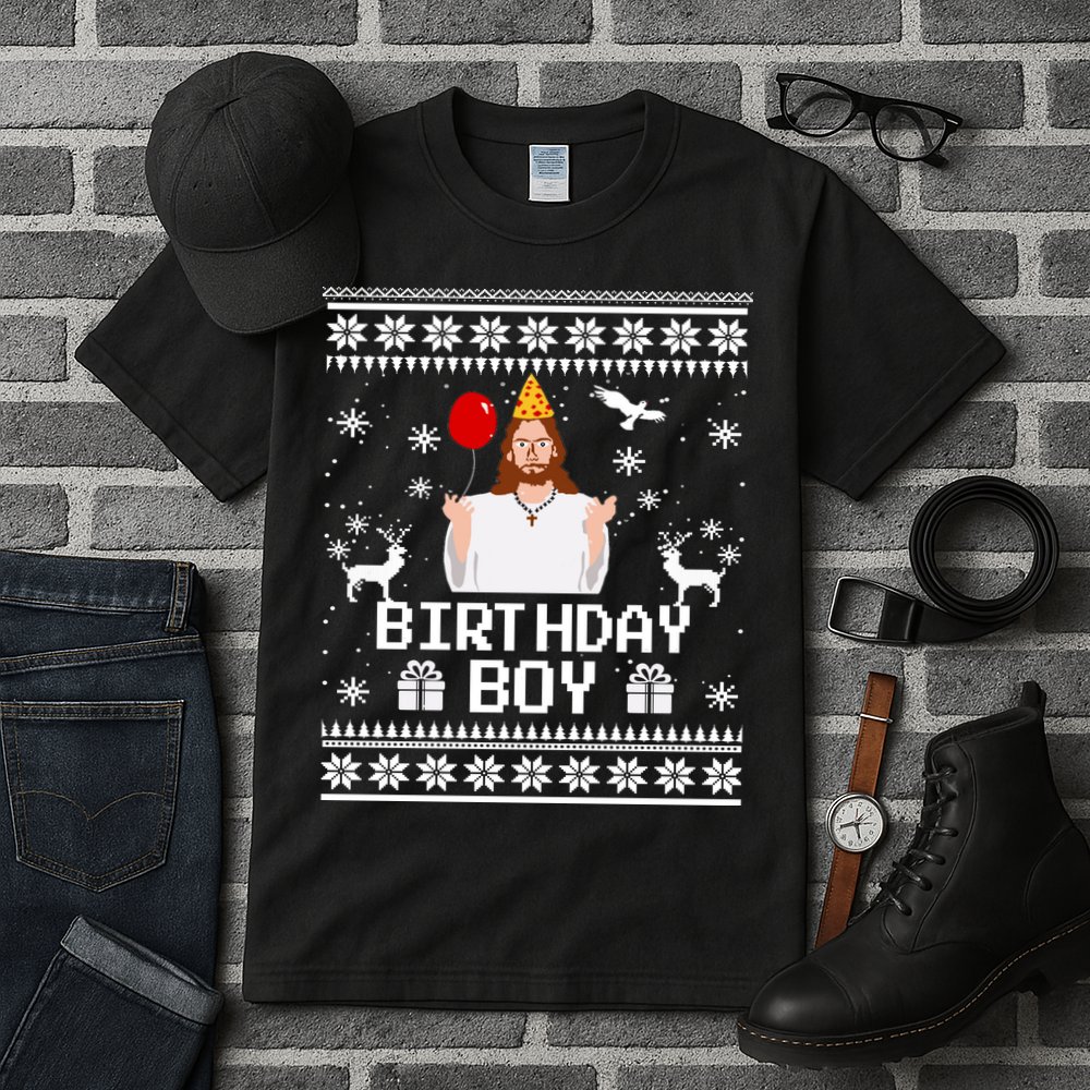 Christian Happy Birthday Jesus Birthday Boy Ugly Christmas Sweater Tall T-Shirt