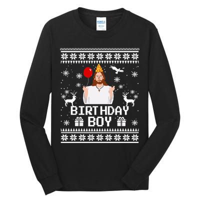 Christian Happy Birthday Jesus Birthday Boy Ugly Christmas Sweater Tall Long Sleeve T-Shirt