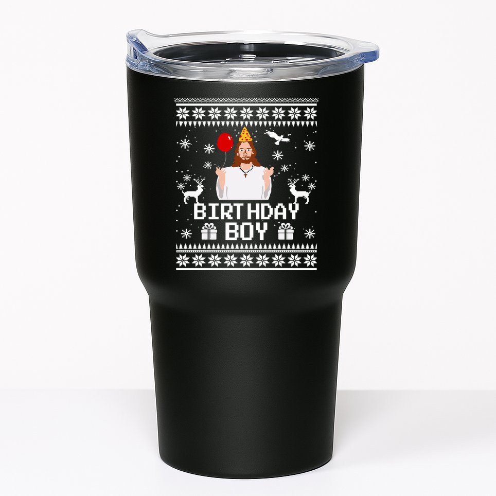 Christian Happy Birthday Jesus Birthday Boy Ugly Christmas Sweater Tumbler