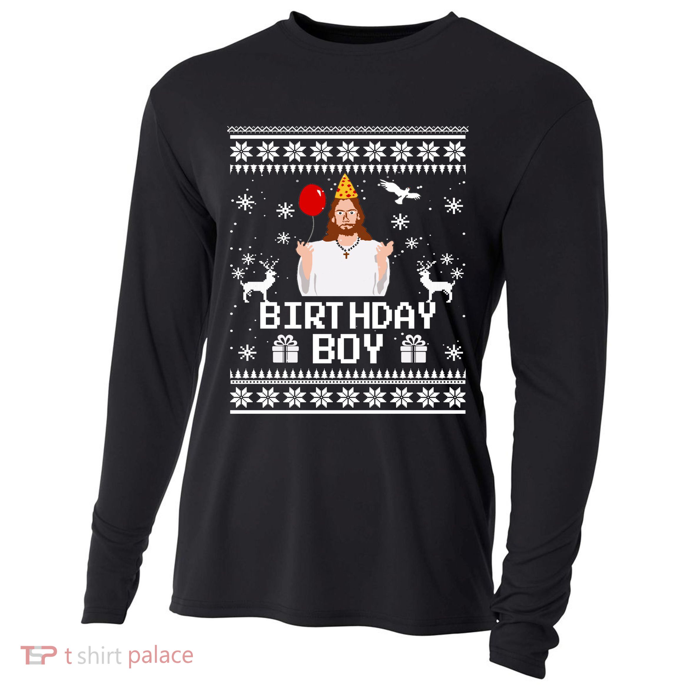Christian Happy Birthday Jesus Birthday Boy Ugly Christmas Sweater Cooling Performance Long Sleeve Crew