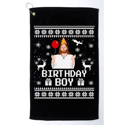 Christian Happy Birthday Jesus Birthday Boy Ugly Christmas Sweater Golf Towel