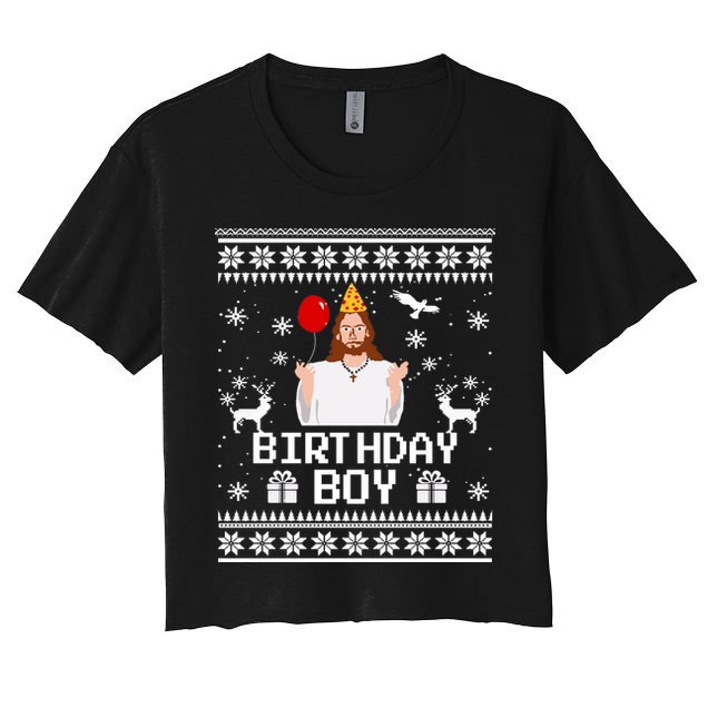 Christian Happy Birthday Jesus Birthday Boy Ugly Christmas Sweater Crop Top