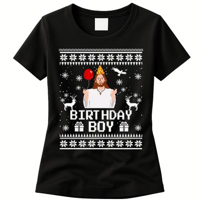 Christian Happy Birthday Jesus Birthday Boy Ugly Christmas Sweater Womens T-Shirt