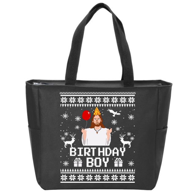 Christian Happy Birthday Jesus Birthday Boy Ugly Christmas Sweater Zip Tote Bag