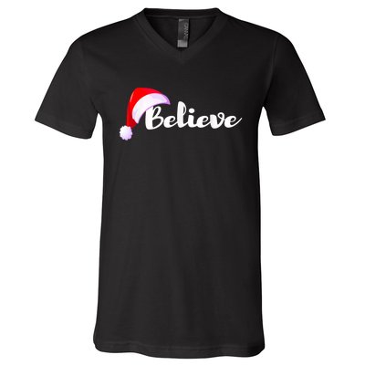 Christmas Holidays Believe Santa Claus V-Neck T-Shirt